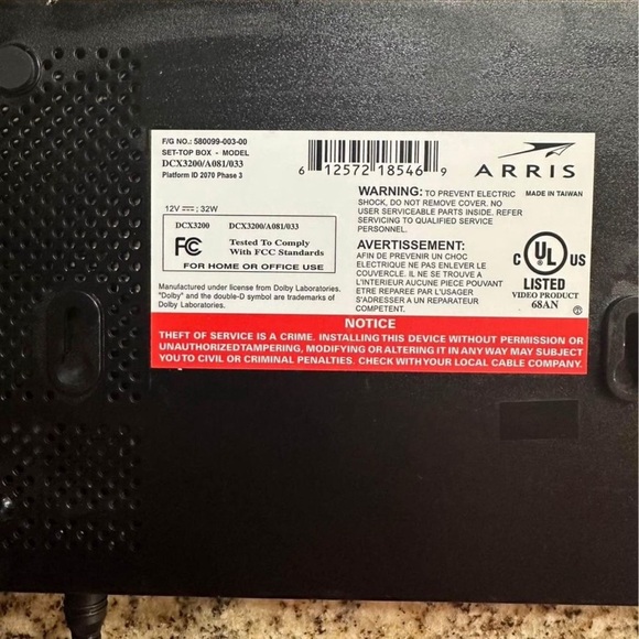 Arris Set-Top Box Model DCX3200/A081/033 + Power Cable - used - Picture 2 of 6